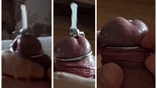 Slow Motion Cumshot Through Penis Urethral Plug With Glans Ring