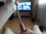 Preview 3 of Cumshot through penis urethral plug with glans ring (slow motion cumshot)