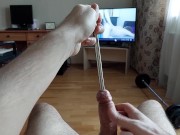 Preview 4 of Cumshot through penis urethral plug with glans ring (slow motion cumshot)