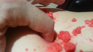 playing with hot wax deep navel