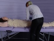 Preview 5 of Figging with ginger and Foley bladder catheterization into bondage body bag. Medical play.