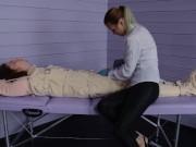 Preview 6 of Figging with ginger and Foley bladder catheterization into bondage body bag. Medical play.