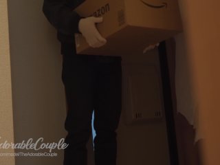 horny girl, real couple homemade, brunette, fucking delivery guy