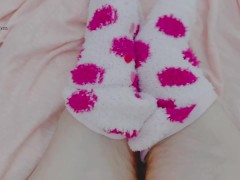 Feet play and teasing with light pink and bright pink socks! 