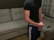 Preview 1 of Straight guy jerks off his big cock in sportswear and cums