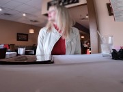 Preview 1 of Full Lunch With My Pierced Tits Showing - See Through Shirt at Public Restaurant