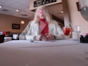 Preview 2 of Full Lunch With My Pierced Tits Showing - See Through Shirt at Public Restaurant