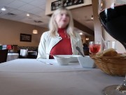 Preview 3 of Full Lunch With My Pierced Tits Showing - See Through Shirt at Public Restaurant