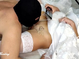 Slutty Bride Gets her Cuckold Husband Lick the Cum from her Pussy after five Fuckers