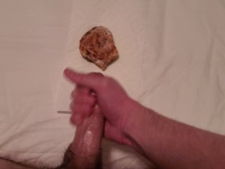 big dick, cumming on food, cumshot, cinnamon roll