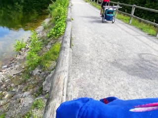 Extreme Risky Public Handjob on a High Frequented Lake - Sloppy Handjob and Cumshot