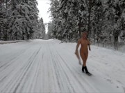 Preview 3 of Russian Nude Girl walking on the winter forest
