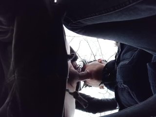 Sucking cock till cum drips out of mouth - view from below