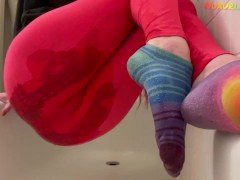 Horny Step Sister Squirting through leggings Soaked Socks Pussy Juices CEi in Family Bathroom 