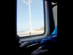 Risky jacking off in the car with people watching