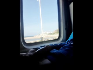 Risky jacking off in the car with people watching