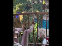 Girlfriend love masturbating on balcony