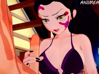 Demon Slayer Hentai: Daki gives Tanjiro a Handjob until Huge Cum Explosion on Face