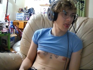 Trans Girl Femboi Plays Halo with her Tits out