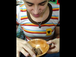 Quickie! Cum on food! POV handjob &cum on chocolate covered_raspberries!
