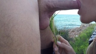 SEX OUTDOOR girl fucked like a female dog on a path overlooking the sea she screams