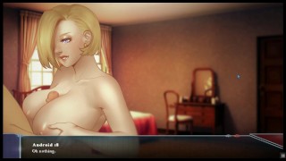 GodTube [PornPlay Hentai game] Android 18 faz um plano sedutor de titjob e batgirl