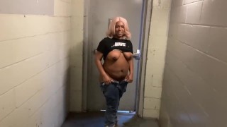 ENF Raven gets naked in public staircase and shows her ass and tits 