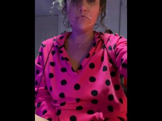 solo female, female orgasm, pajamas, smoking fetish