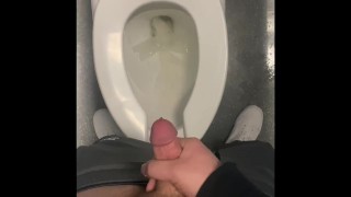 Shooting a huge load in public airport bathroom