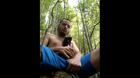 Exhibitionist masturbating in the woods, jerking-off outside