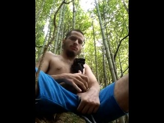Exhibitionist Masturbating in the Woods, Jerking-off outside