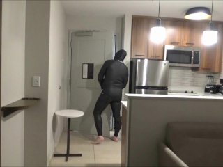 hotel movie part 6 - changed into new wetsuit & gasmask frogman cums at elevator windows