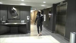 hotel movie part 6 - changed into new wetsuit & gasmask frogman cums at elevator windows