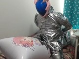 Silver PVC Sissy Maid Eva Helmet Kigurumi Inflatable Pillow Hump