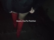 Preview 4 of AMATEUR DOGGING - Slutty wife makes two strangers cum on tits in public park