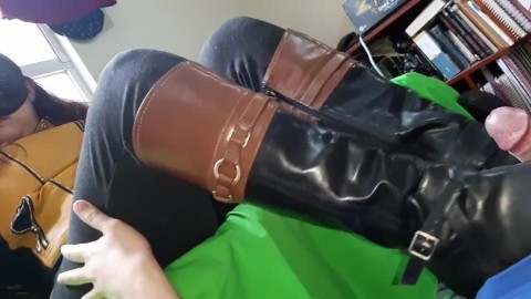 POV #2 Riding Leather Mistress stepping cock and bootjob to slave until cum!