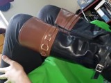 POV #2 Riding Leather Mistress stepping cock and bootjob to slave until cum!