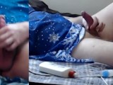 I fuck my sex toy while my partner is away in my sexy Blue Snowflake Holiday Dress so slow & Good!!!
