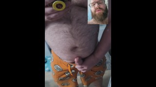 Chubby Nerd Strokes and Teases Big Cock in Mirror