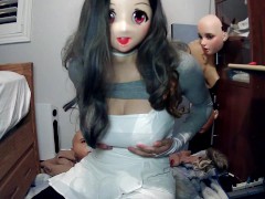 Emily's Masks Pt2! Doll masked Celli plays with her rubber self and her tight white dress!