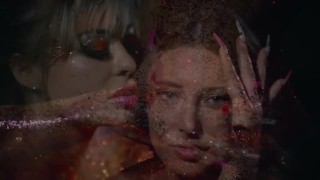 Gentle Sexy Dance Girls Caress Each Other While Glitter Dancing