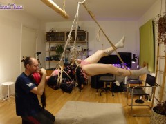 Trailer: Girl Blindfolded in Shibari Face up Suspension!