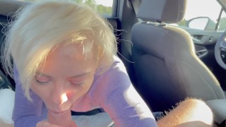 My girlfriend gives me a handjob in the back of her car pov