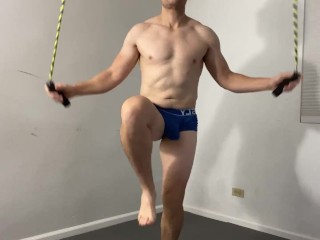 Faceless Dude Gets in Shape Swinging his Dick around Jumping Rope