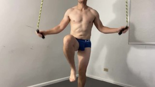 Faceless Dude gets in shape swinging his dick around jumping rope