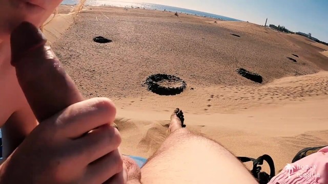 THEY SAW US! Risky blowjob & handjob at BUSY PUBLIC BEACH - 4K - Honey Tequila