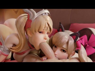 Mercy and D.Va Sharing a Dick