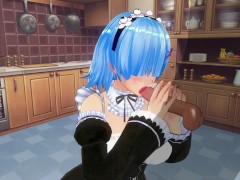 3D HENTAI Rem gives sweet blowjob with cum