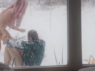 Playful Sex after a Snowball Fight in our Robes, we Ran inside Laughing