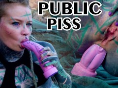 TATTOO teen PUBLIC ANAL masturbation and PISS - toy pee alternative ATM gape goth punk alt porn